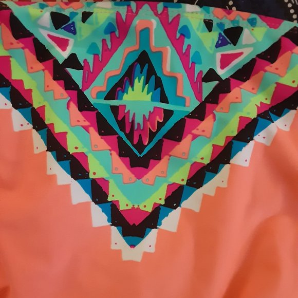 Bright neon orange & southwestern pattern OP bikini - Picture 4 of 9